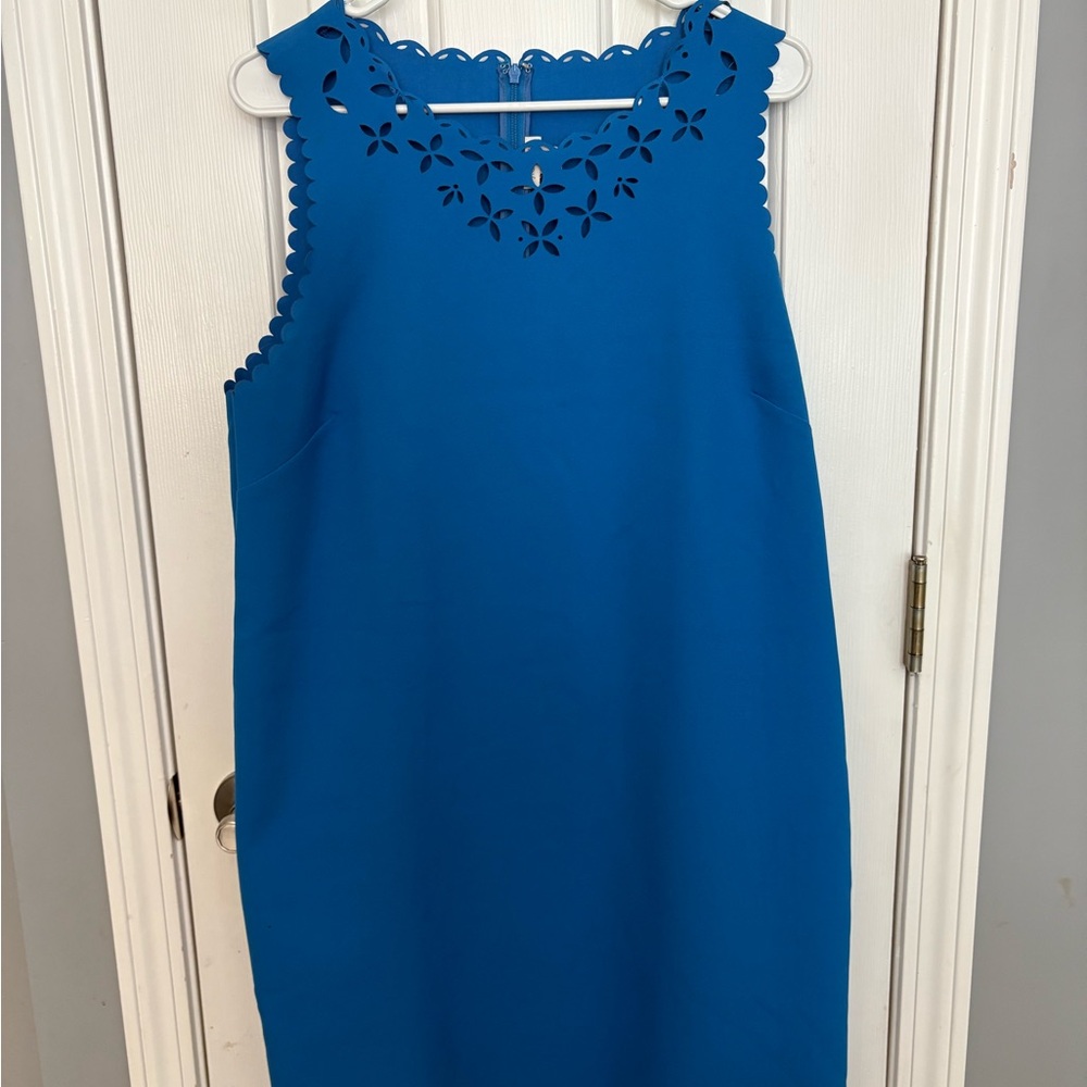 J. Crew Laser Cut Floral Shift Dress, Blue, Women Size 16